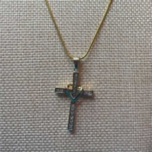 Cross Pendant Necklace Sterling Silver & Gold Plate on Gold 24” chain Vintage